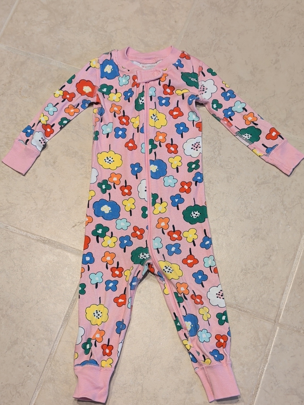 Hanna Andersson Pink Floral Zip-Front Kids One-Piece Footie